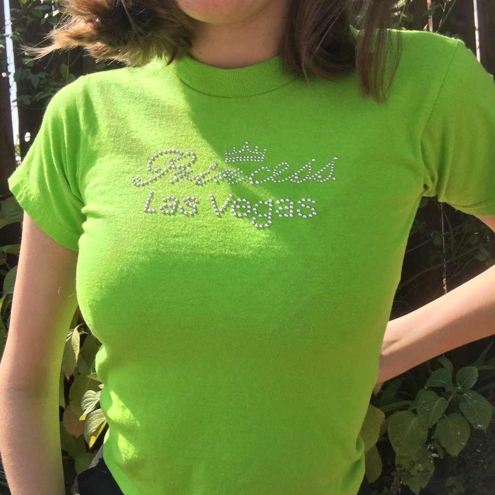 Green Princess Las Vegas Rhinestone Crop Tee